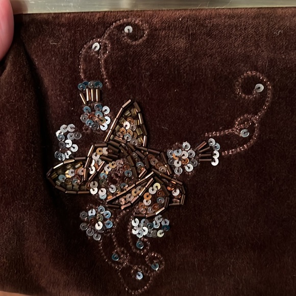 3/$20 Express Brown Velvet Clutch with Embellished Design - Picture 3 of 3